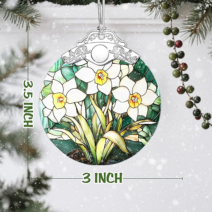 Christmas Ornaments: Stained Glass-Style December Birth Flower Ornament – Christmas Tree Decorations, Holiday Party Gifts, Mother's Day & Birthday Gifts for Women, Mom & Grandma | Birth Flower Gift