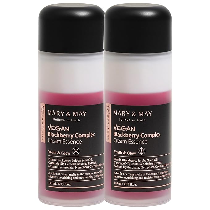Mary&May Vegan Blackberry Complex Cream Essence Duo- Intense Hydrating & Soothing Face Essence - Fragrance-Free, Hypoallergenic, Deep Moisture, Boost Elasticity, Korean Skincare, 9.46 fl.oz.