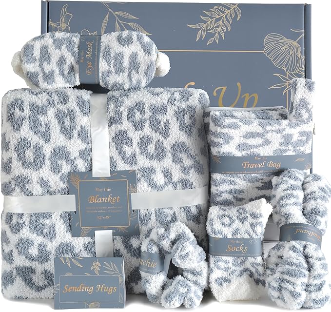Get Well Soon Self Care Birthday Box Gift Basket for Her, Care Package for Women Leopard Print Gifts for Women Mom Wife Daughter Sister Friends Leopard Grey