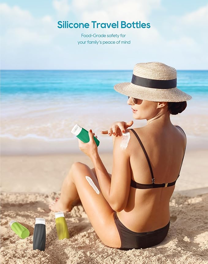 Morfone Travel Bottles Set for Toiletries, Tsa Approved Travel Size Containers Leak Proof Refillable Liquid Silicone Squeezable Travel Accessories for Shampoo Conditioner Lotion (Green)