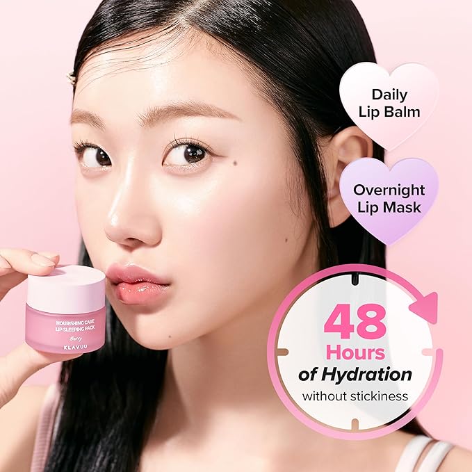 Klavuu Lip Mask Set (2PCS) – Overnight Deep Hydrating Korean Lip Balm Treatment for Very Dry, Chapped Lips | Lip Lightening & Plumping with Instant Hydration | Gentle Exfoliating (Berry & Berry)
