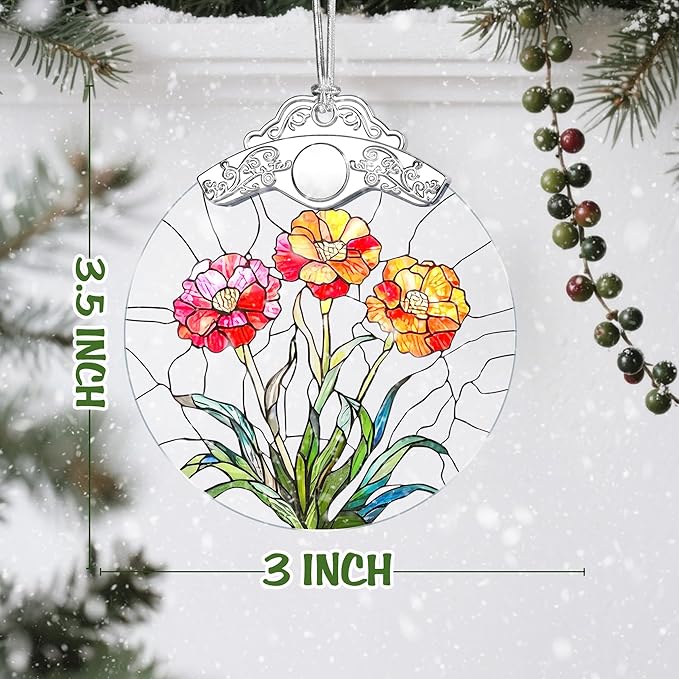 Christmas Ornaments: Stained Glass-Style January Birth Flower Ornament – Christmas Tree Decorations, Holiday Party Gifts, Mother's Day & Birthday Gifts for Women, Mom & Grandma | Birth Flower Gift