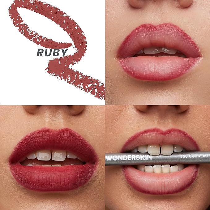 Wonderskin Lipliner Pencil - 360 Contour Lipliner, Long Lasting, Sharpenable, Waterproof and Transfer-Proof Nude Lip Liner Pencil (Ruby)