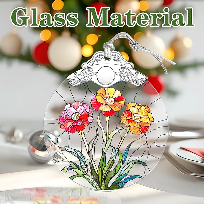 Christmas Ornaments: Stained Glass-Style January Birth Flower Ornament – Christmas Tree Decorations, Holiday Party Gifts, Mother's Day & Birthday Gifts for Women, Mom & Grandma | Birth Flower Gift