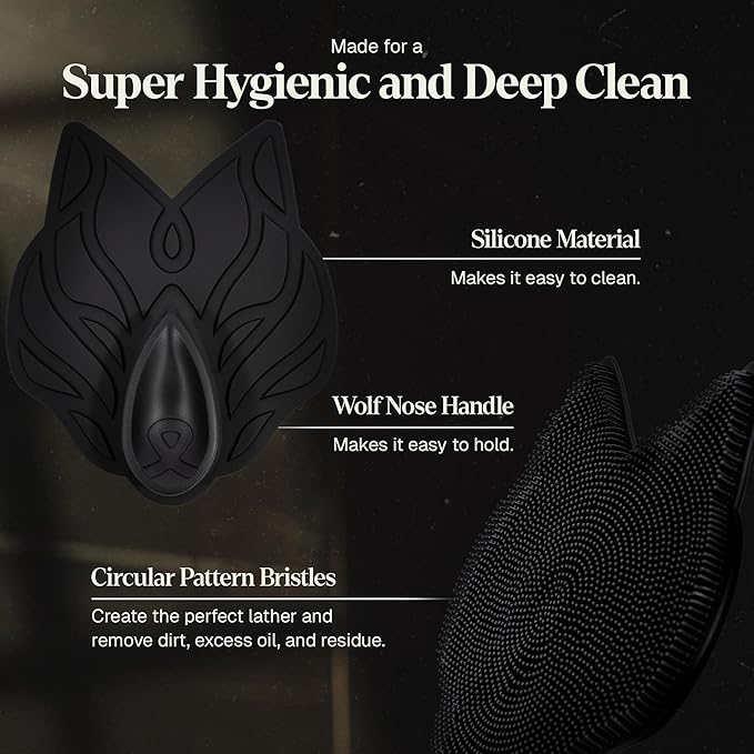 Black Wolf Charcoal Face Wash & Silicone Scrubber Set for Men - Daily Grooming & Hygiene Essentials for Mens Skin Care