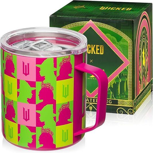 Dragon Glassware x Wicked 12 oz Stainless Steel Camp Mug with Lid - Insulated Camping Mug for Coffee, Tea, Matcha, Hot Beverages - Pink