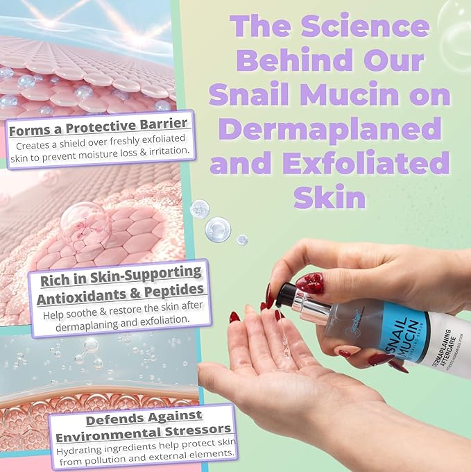 Snail Mucin Hydrating Serum for Post-Dermaplaning – Korean Beauty Skincare to Soothe, Hydrate & Renew Skin After Face Razors & Dermaplaning Tools – Ideal For Dermplane and Daily Routine