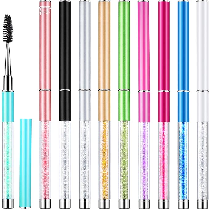 Patelai 10 Pieces Eyelash Brush with Cap Eye Brow Brush Applicator Eyelash Extension Mascara with Handle Portable Eyebrow Spiral Brushes Wands Reusable Cosmetic Scrub Makeup Tool