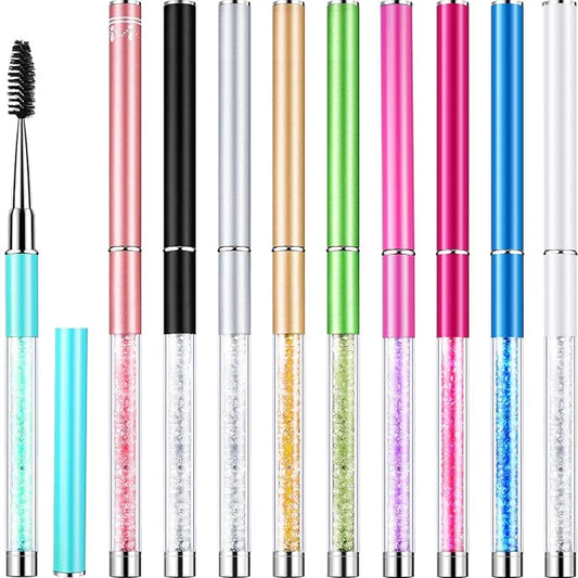 Patelai 10 Pieces Eyelash Brush with Cap Eye Brow Brush Applicator Eyelash Extension Mascara with Handle Portable Eyebrow Spiral Brushes Wands Reusable Cosmetic Scrub Makeup Tool