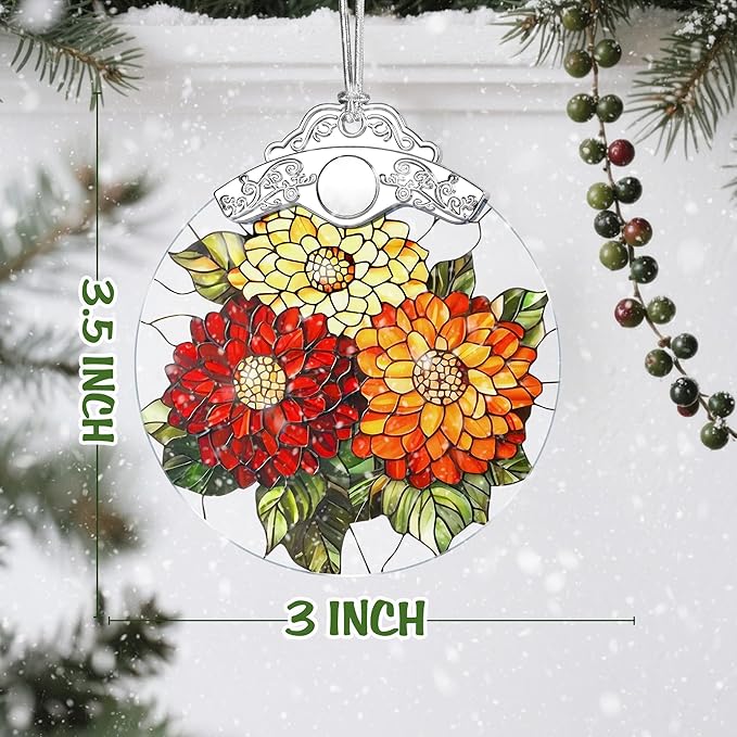 Christmas Ornaments: Stained Glass-Style November Birth Flower Ornament – Christmas Tree Decorations, Holiday Party Gifts, Mother's Day & Birthday Gifts for Women, Mom & Grandma | Birth Flower Gift
