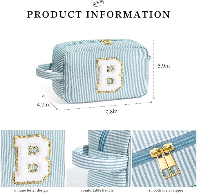 YOOLIFE Monogram Initial Makeup Bag - Toiletry Pouch for Mom, Bridesmaid, Best Friend, Sister, Teacher; Personalized Gift for Women