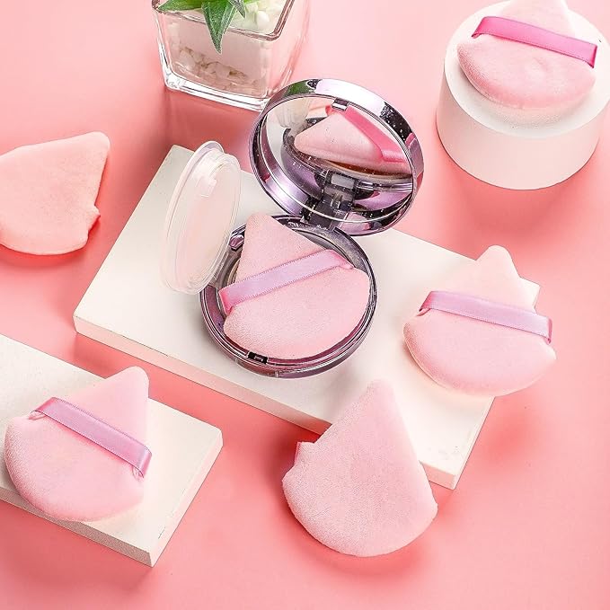 6 Pieces Pink Powder Puff Face Soft Triangle for Loose and Body Powder, Velour Makeup Sponge Set Setting Powder Puff Makeup Tools