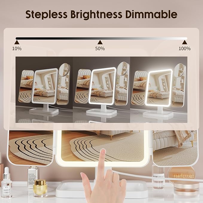 Vanity Mirror with Lights, Rechargeable Makeup Mirror with Magnification, 2X 3X 10X, 3 Colors Lights, Portable Travel Makeup Mirror, Gifts for Her Women