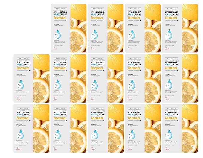 Hyaluronic Aqua Plus Essence Full Face Facial Sheet Mask 14 Sheets - 2 WEEKS SET (LEMON - 14 pack)