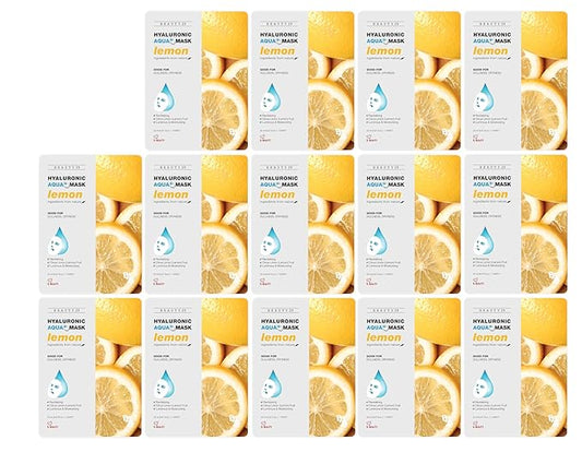 Hyaluronic Aqua Plus Essence Full Face Facial Sheet Mask 14 Sheets - 2 WEEKS SET (LEMON - 14 pack)
