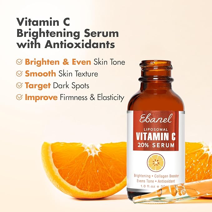 Ebanel Vitamin C Serum for Face with Ferulic Acid, Retinol, Vitamin B5 & E, Antioxidant Brightening Serum for Radiant Skin, Age-Defying Facial Care for Day and Night