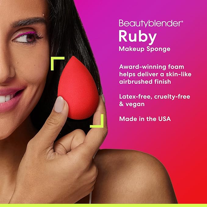 Beautyblender® | Ruby Beauty Blender Makeup Sponge, Super-Soft Foam Easily Blends Foundations, Powders & Creams, Made in USA, Reusable, Washable, Streak Free Application, Vegan, Cruelty Free