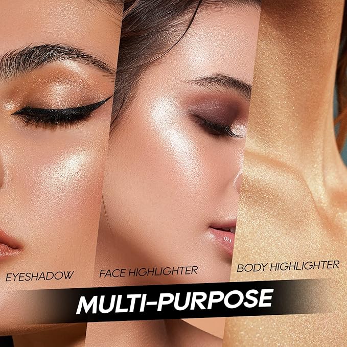 Baked Highlighter Powder Palette, Makeup Highlighter Powder Palette Sheer Shimmering Finish Face Highlighters Makeup Iluminadores de Maquillaje #06 Bronze Glow