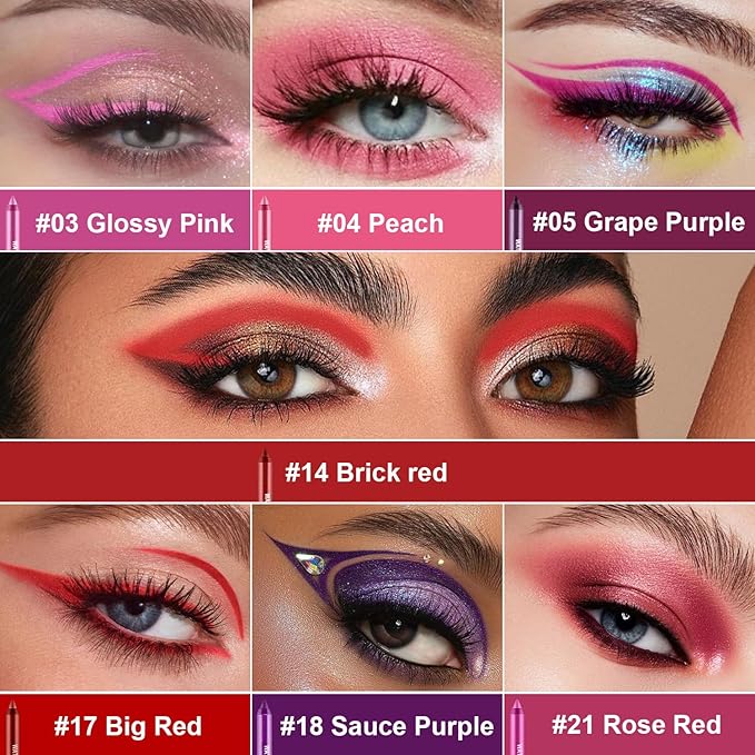 7 Colorful Eyeliner Pen Set, Eye Shadow Pencil, Pearl Eyeliner Kit Metallic Glitter Colored Eye liner for Women Eye&Lip Liner Professional Waterproof Eye Makeup (7PCS C)