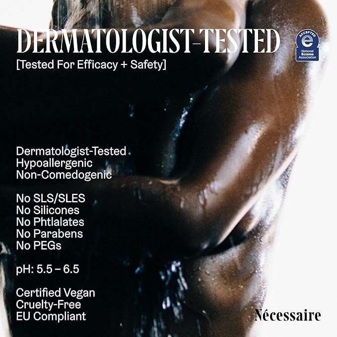 Nécessaire The Body Wash. Fragrance-Free. Multi-Vitamin Gel Cleanser. Nourish, Soften. Hypoallergenic. Dermatologist-Tested. No SLS/SLES. 250 ml / 8.4 fl oz