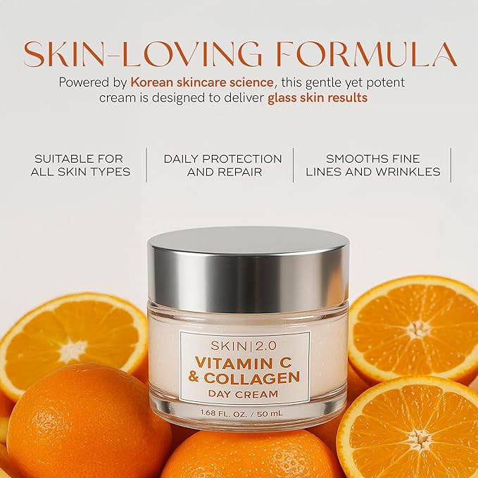 Vitamin C & Collagen Face Moisturizer - Dermatologist Tested, Anti-Aging, Skin Tightening - Brightening, Clean Beauty, Cruelty-Free, Korean Skincare for All Skin Types - 1.69 Fl oz