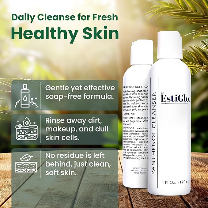 Panthenol Soap-Free Gel Cleanser Bundle with Supracor SpaCells Exfoliating Facial Sponge | Hydrating Cleanser & Honeycomb Exfoliating Glove for Deep Skin Cleansing | Panthenol Cleanse