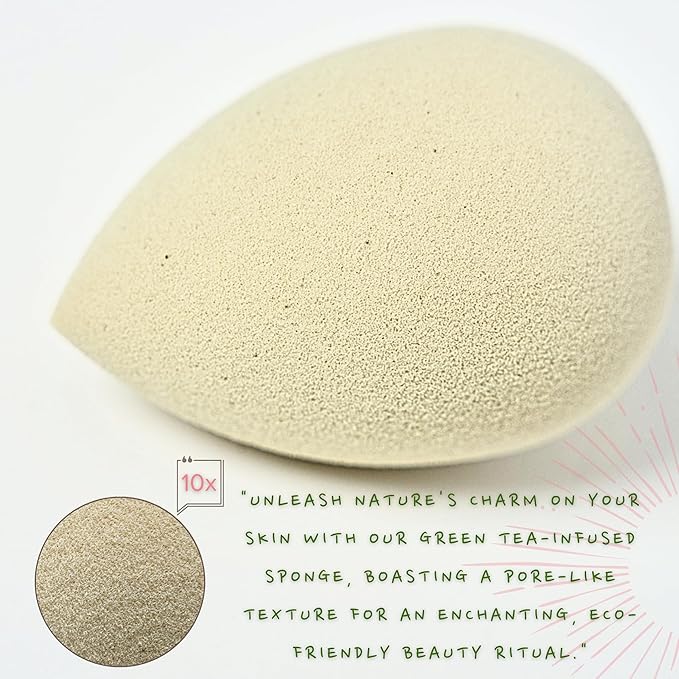 Green Tea Beauty Sponge - Plant-Based, Eco-Friendly, Cruelty-Free, Dye-Free & Latex-Free Blender, Biodegradable & Vegan Makeup Sponge, Makeup Blender, Perfect for Liquid & Powder (1 Count)