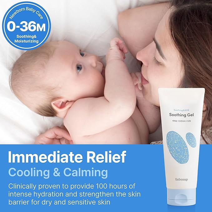 BEBESUP- Instant - Cooling Relief Baby Soothing Gel | Korean Skincare for Sensitive & Atopic Skin 3-Sec Cooling Effect Clinically Tested Hypoallergenic Dermatologist Approved 6.76 fl oz