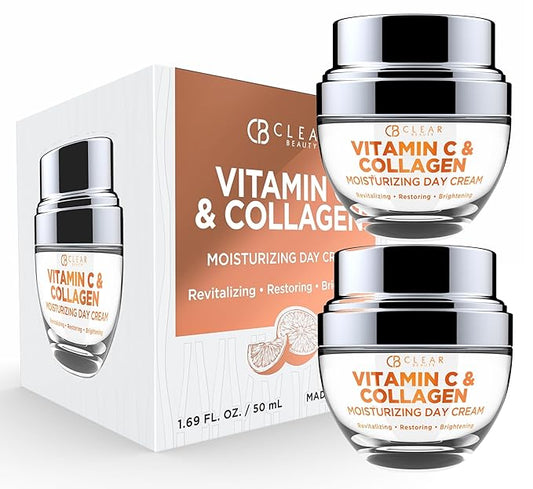 Clear Beauty Vitamin C & Collagen Daily Face Moisturizer - Dermatologist Tested, Restores & Brightens Skin Tone, Firming, Anti-Aging Cream, Cruelty-Free Korean Skin Care, All Skin Types - 2 Pack