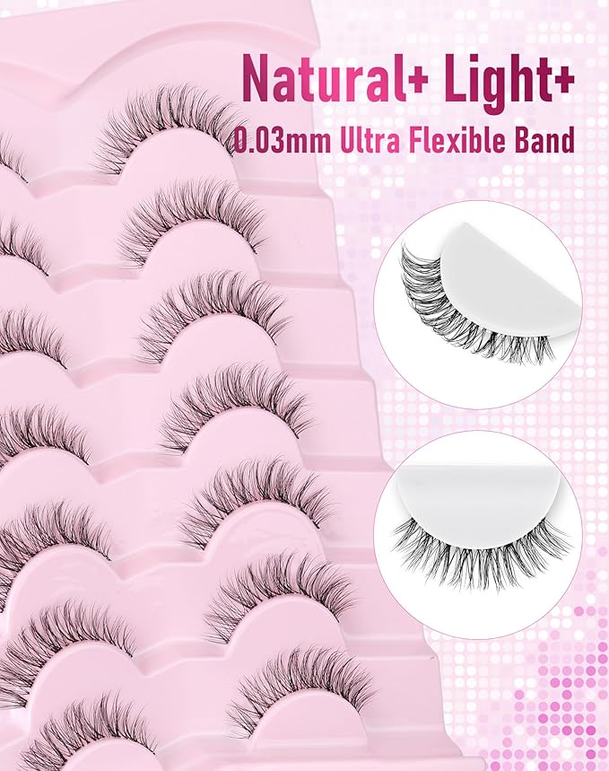 Frihappy Natural Lashes Short Lashes Fake Lashes Natural Look Eyelashes Wispy Natural Lashes Clear Band Lashes FRH-11