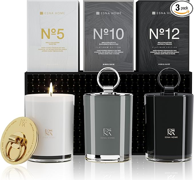 Trio Premium Gift Set 3 Full Size Highly Scented Aromatherapy Housewarming GIF All Natural Soy Candle Anniversary for Him Packed to Perfection Holiday Candle Gift for Christmas150h Hours Clean Burn