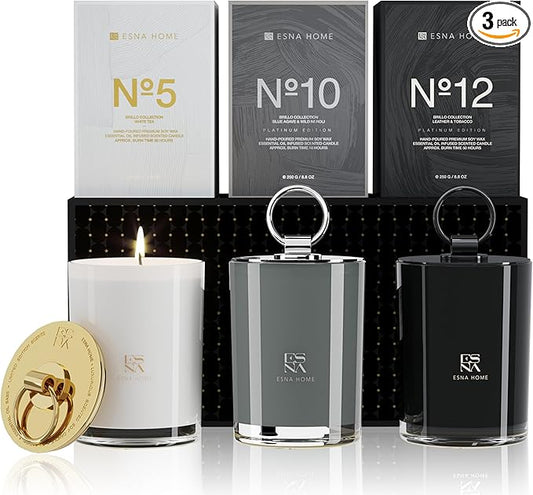 Trio Premium Gift Set 3 Full Size Highly Scented Aromatherapy Housewarming GIF All Natural Soy Candle Anniversary for Him Packed to Perfection Holiday Candle Gift for Christmas150h Hours Clean Burn