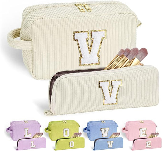 YOOLIFE Initial Travel Makeup Bag Cosmetic Bag - Teen Girl Gifts Trendy Stuff Friend Birthday Gifts for Women Teen Girl Kids