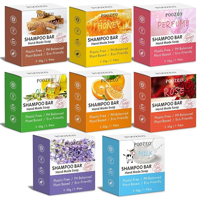 8 Pack Shampoo Bar Gift Set,Natural Soap, Solid Dry Damaged Hair With Plant Essence Oil Helps Stop Loss and Promotes Healthy Growth, Travel Size Bulk Set