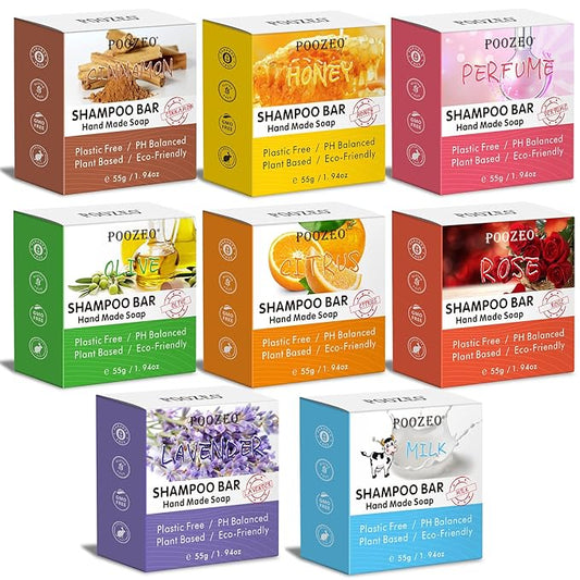 8 Pack Shampoo Bar Gift Set,Natural Soap, Solid Dry Damaged Hair With Plant Essence Oil Helps Stop Loss and Promotes Healthy Growth, Travel Size Bulk Set