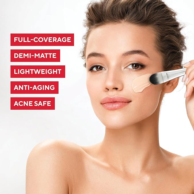 Mirabella Invincible For All HD Liquid Foundation - Anti-Aging Full Coverage Liquid Face Makeup - Moisturizing, Hydrating & Lightweight Foundation for All Skin Types (Light L100)