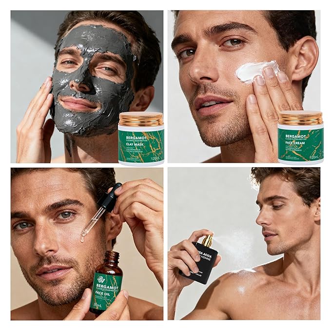 Christmas Gifts for Men, 30 Pcs Men Bergamot Facial Skin Care Set, Beard Grooming Kit, Spa and Bath, Self-Care Gift, Face Cleanser, Beard Oil, Serum, Parfume, Birthday, Valentines, Husband, Dad