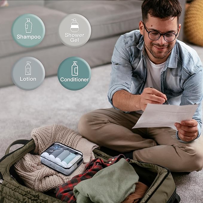 3oz Travel Bottles for Toiletries,Silicone Leak Proof Squeezable Travel Containers,TSA Approved Travel Essentials Bag for Shampoo Conditioner,5 Pack,Dark Pack