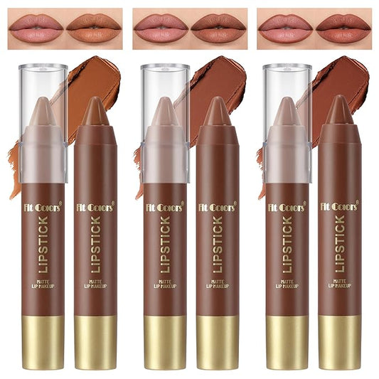 Noerrors 3Pcs Nude Light Brown Rose Lip Liner and Lipstick Set for Women Crayon Combo Matte 24 Hour Lip Liner Pencil Set Long Lasting 24 labial mate 24 horas originales Flawless Gradual Ombre Effect