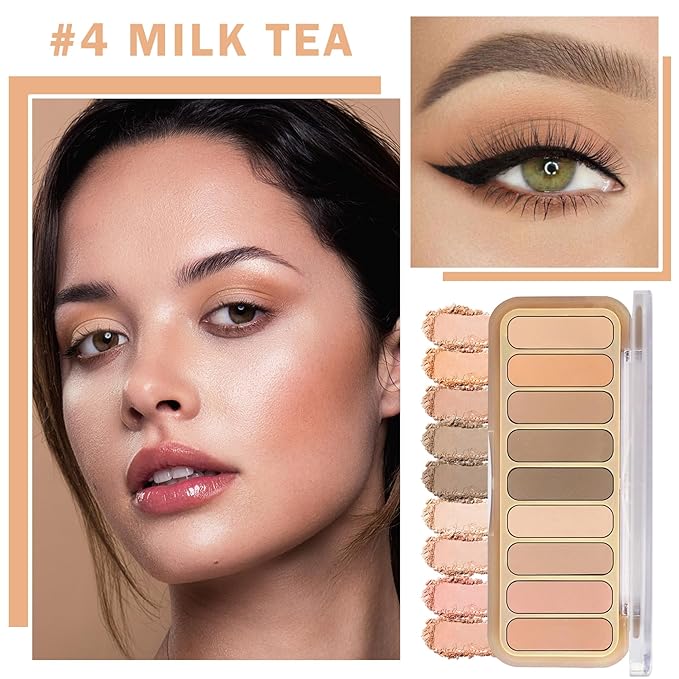 9 Color Matte Naked Eyeshadow Palette - Natural Nude, Smoky Brown, Taupe Ultra-Blendable Highly Pigmented Eye Shadows with Brush - 04 Milk Tea
