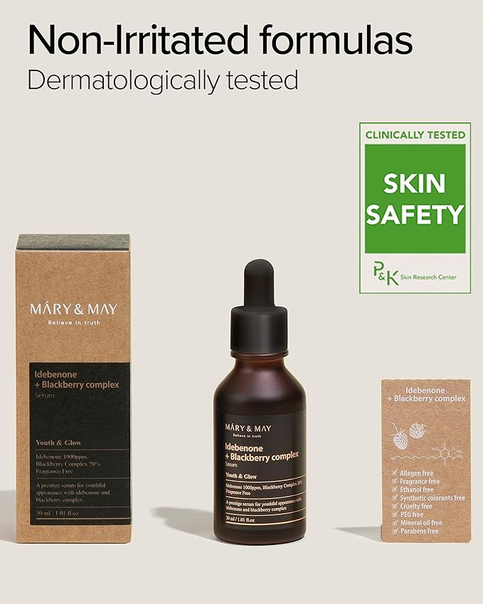 Mary&May Idebenone + Blackberry Complex Serum - Potent Anti Aging for Enhanced Antioxidant and Skin Nourishment - Korean Face Skincare, EWG Green Grade, Cruelty-Free, 1.01 fl.oz.