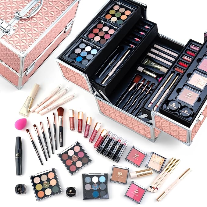 Color Nymph Professional Makeup Set for Teens, Girls & Women - Full Kit with Storage Train Case, Beginner Cosmetics Kit with Eyeshadow, Blush, Lipstick, Lipgloss, Mascara & Tools - Pink