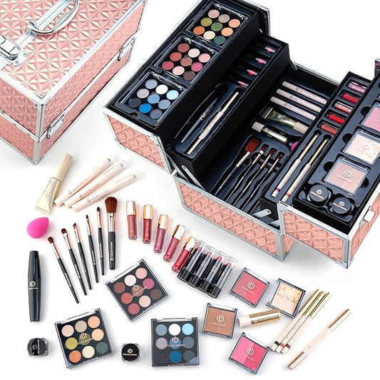 Color Nymph Professional Makeup Set for Teens, Girls & Women - Full Kit with Storage Train Case, Beginner Cosmetics Kit with Eyeshadow, Blush, Lipstick, Lipgloss, Mascara & Tools - Pink