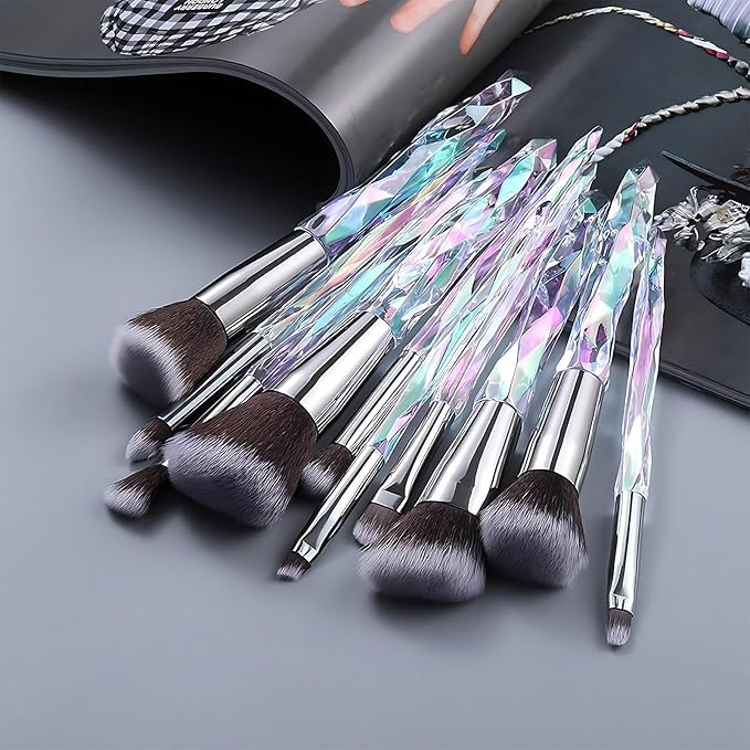 Kingtree Makeup Brushes Set, 10PCS Crystal Makeup Brushes Premium Synthetic Powder Foundation Concealer Eye Shadow Brush, Professional Face Eye Make Up Brushes for Girls Women