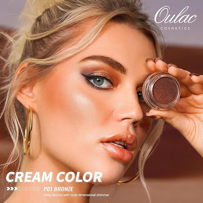 Oulac Light Pearl Cream Eyeshadow also for Highlighter Shimmer Eye Shadow Waterproof&Long Lasting with Moisturizing Formula Blendable Shimmer Eye Make-up,Vegan & Cruelty-Free,6g P04