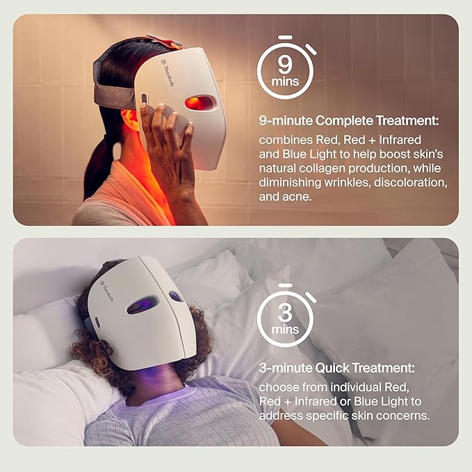 TheraFace Mask LED Light Therapy Skin Care Face Mask with Vibrating Massage - FSA Eligible Blue & Red Light Therapy for Face - LED Facial Massager for Wrinkles, Skin Tightening & Dark Spots