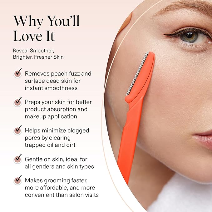 Kitsch Dermaplane Razor for Women Face – Face Razors for Women & Men, Eyebrow Trimmer & Face Shaver – Exfoliating Facial Razor & Skin Care Tool for Smoother Skin - Coral, 12 pcs