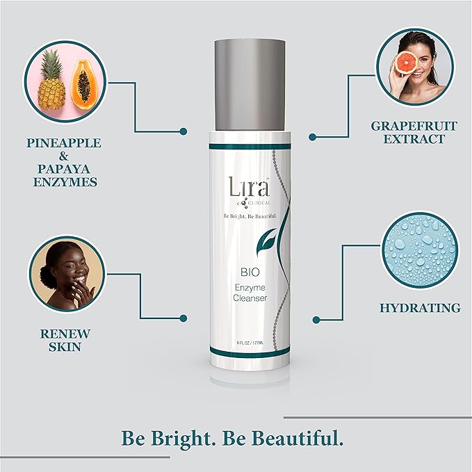 Lira Clinical BIO Enzyme Cleanser for Oily Skin Control - Papaya Enzyme Gel Face Wash - Hydrophilic Exfoliating Facial Cleanser - Deep Cleansing Skincare with Resurfacing and Hydrating Care - 6 Oz