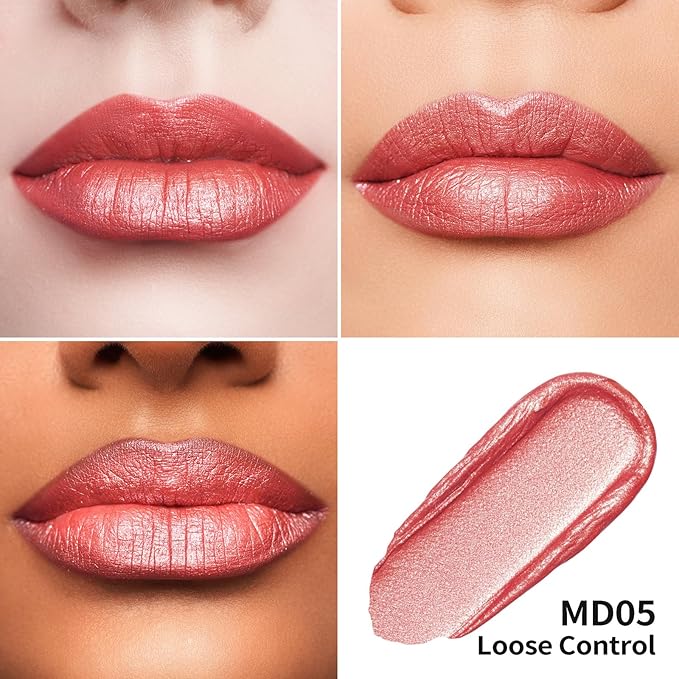 Oulac Red Metallic Lipstick for Women, Orange Red Lip Gloss, Lip & Eye 2 IN 1, Long Lasting Waterproof Lipstick, Oil-Based Formula, High Impact Lip Color, Transfer Proof, Vegan MD05