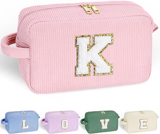 YOOLIFE Girls Birthday Gift - Personalized Makeup Bag for 7-12 Year Olds - Bride, Friend, Teacher, Mom - Letter K